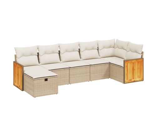 Set sofás de jardín 7 piezas y cojines ratán sintético beige