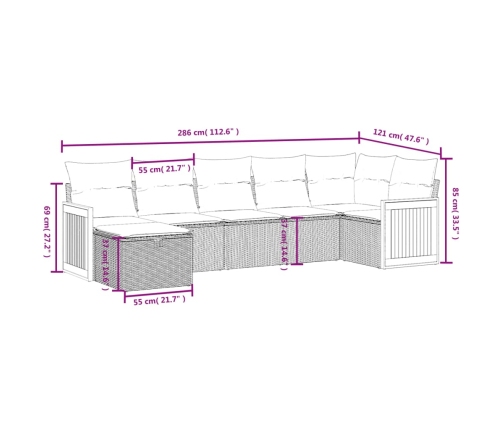 Set sofás de jardín 7 piezas y cojines ratán sintético beige
