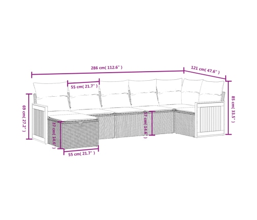 Set sofás de jardín 7 piezas y cojines ratán sintético beige
