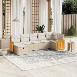 Set sofás de jardín 7 piezas y cojines ratán sintético beige