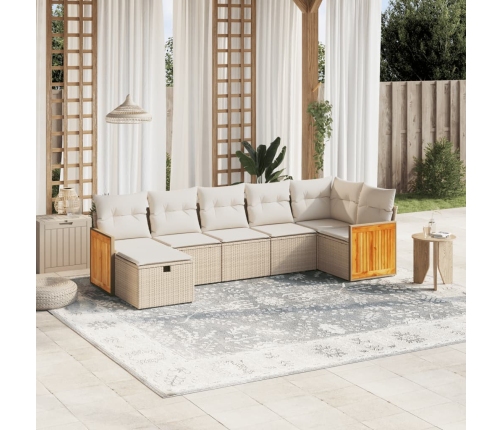 Set sofás de jardín 7 piezas y cojines ratán sintético beige