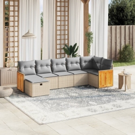 Juego de sofás jardín con cojines beige mezcla 7 pzas ratán PE