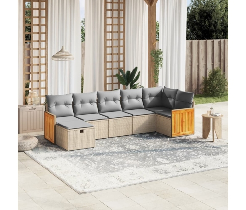 Juego de sofás jardín con cojines beige mezcla 7 pzas ratán PE