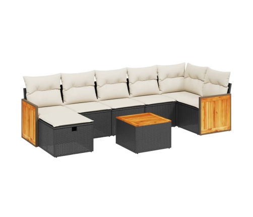 Set de sofás de jardín 8 piezas y cojines ratán sintético negro