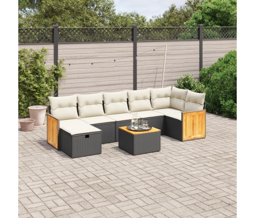 Set de sofás de jardín 8 piezas y cojines ratán sintético negro