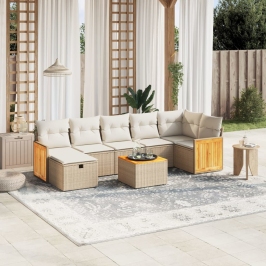 Juego de sofás de jardín con cojines beige 8 pzas ratán PE