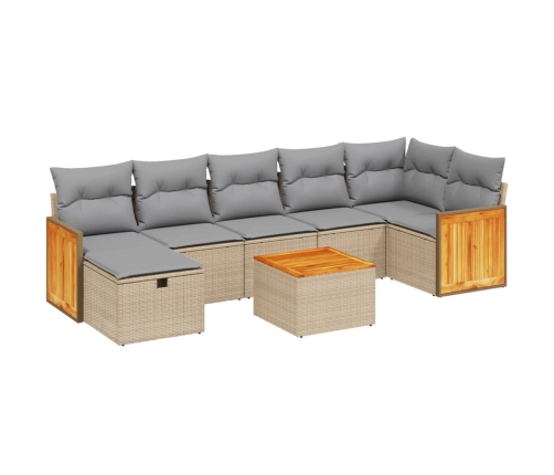 Juego de sofás jardín con cojines beige mezcla 8 pzas ratán PE