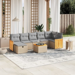Juego de sofás jardín con cojines beige mezcla 8 pzas ratán PE