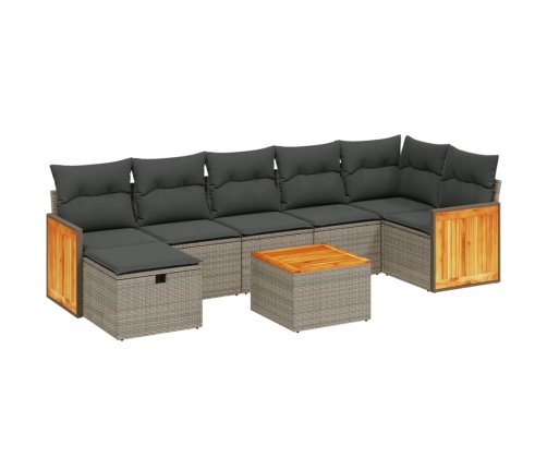 Set de sofás de jardín 8 pzas y cojines ratán sintético gris