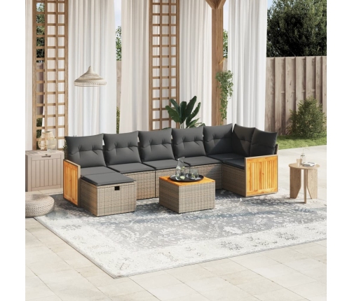 Set de sofás de jardín 8 pzas y cojines ratán sintético gris