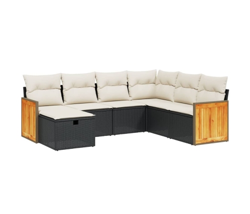 Set de comedor de jardín 7 pzas y cojines ratán sintético negro