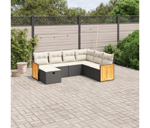 Set de comedor de jardín 7 pzas y cojines ratán sintético negro