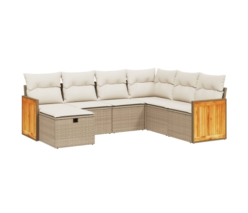 Set sofás de jardín 7 piezas y cojines ratán sintético beige