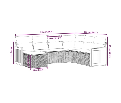 Set sofás de jardín 7 piezas y cojines ratán sintético beige
