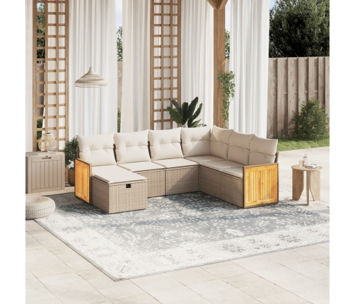 Set sofás de jardín 7 piezas y cojines ratán sintético beige