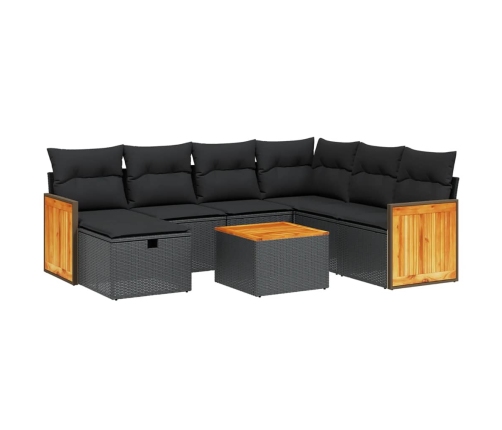 Set de sofás de jardín 8 piezas y cojines ratán sintético negro