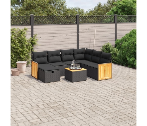 Set de sofás de jardín 8 piezas y cojines ratán sintético negro