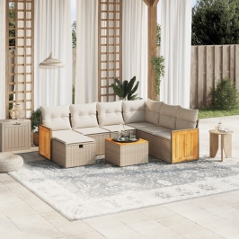 Juego de sofás de jardín con cojines beige 8 pzas ratán PE