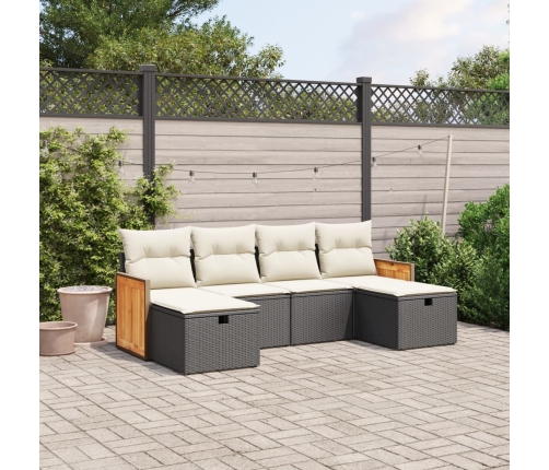 Set de sofás de jardín 6 piezas y cojines ratán sintético negro