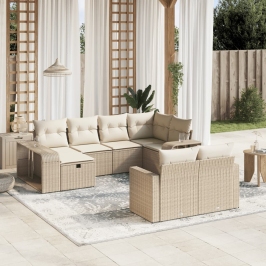 Juego de sofás jardín con cojines beige 10 pzas ratán sintético