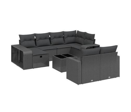 Set de sofás de jardín 11 pzas y cojines ratán sintético negro