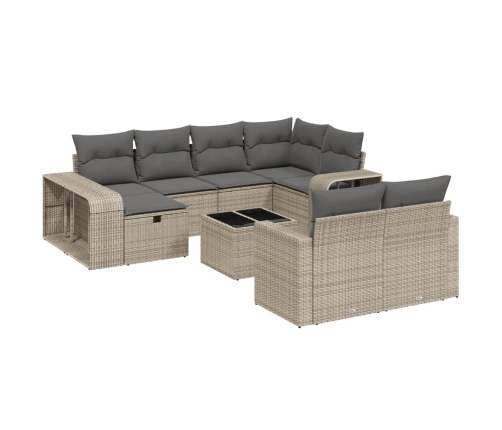 Set de sofás de jardín 11 pzas y cojines ratán sintético gris