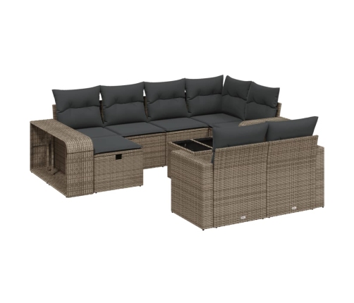 Set de sofás de jardín 11 pzas y cojines ratán sintético gris