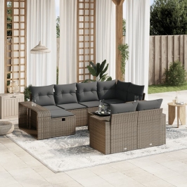 Set de sofás de jardín 11 pzas y cojines ratán sintético gris