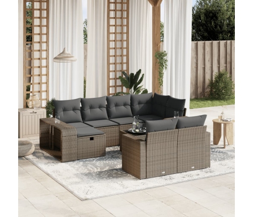 Set de sofás de jardín 11 pzas y cojines ratán sintético gris