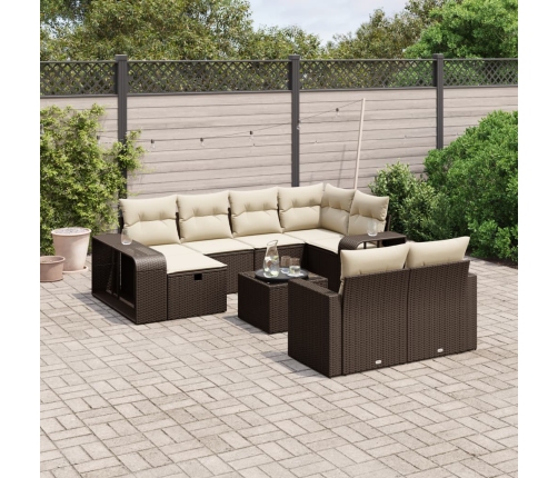 Set de sofás de jardín 11 pzas cojines ratán sintético marrón