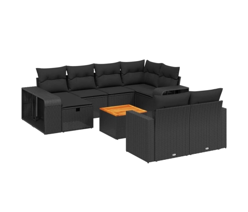 Set de sofás de jardín 11 pzas y cojines ratán sintético negro
