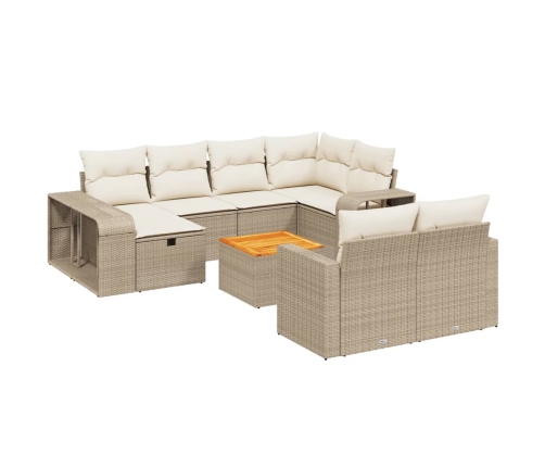 Set de sofás de jardín 11pzas con cojines ratán sintético beige