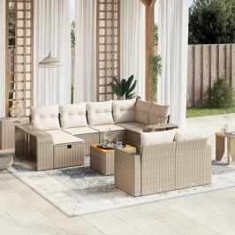 Set de sofás de jardín 11pzas con cojines ratán sintético beige