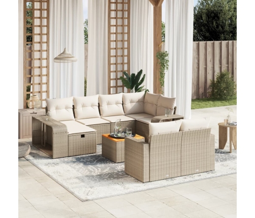 Set de sofás de jardín 11pzas con cojines ratán sintético beige