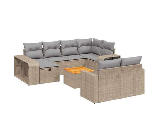 Set de sofás de jardín 11pzas con cojines ratán sintético beige