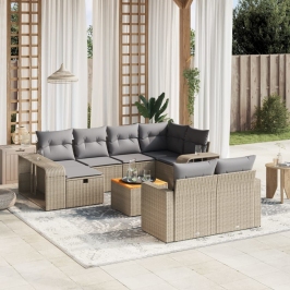 Set de sofás de jardín 11pzas con cojines ratán sintético beige
