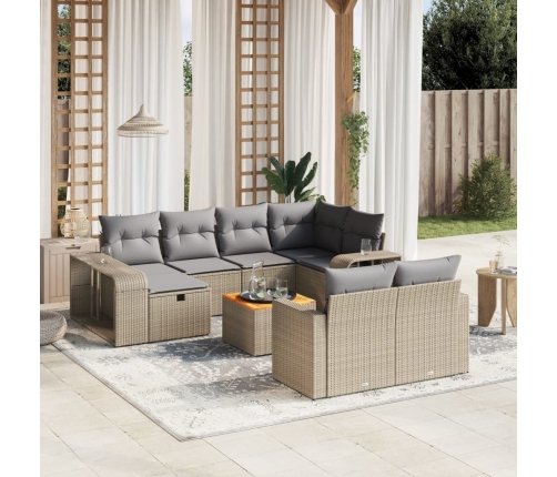 Set de sofás de jardín 11pzas con cojines ratán sintético beige