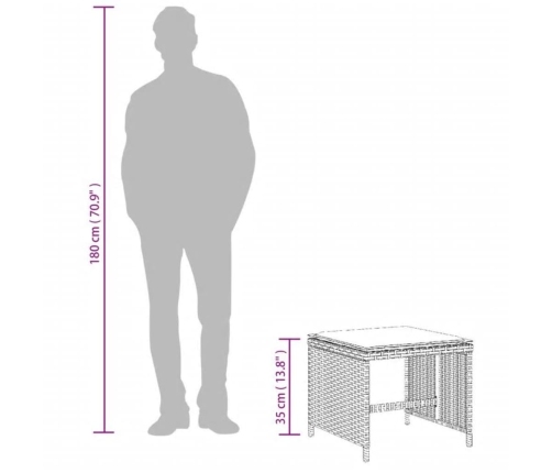 vidaXL Taburetes jardín con cojines 4 uds ratán PE marrón 40x40x35 cm