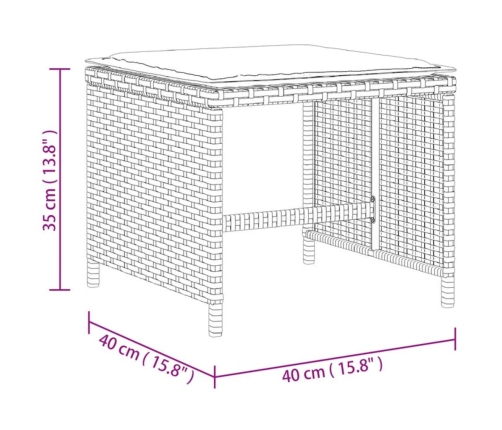 vidaXL Taburetes jardín con cojines 4 uds ratán PE marrón 40x40x35 cm