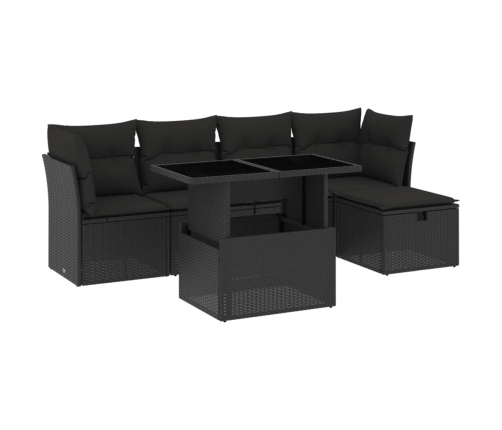 Set de sofás de jardín 6 piezas y cojines ratán sintético negro
