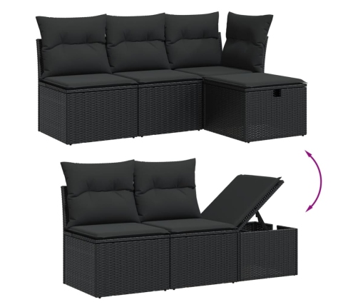 Set de sofás de jardín 6 piezas y cojines ratán sintético negro