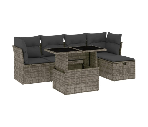 Set de muebles de jardín 6 pzas y cojines ratán sintético gris