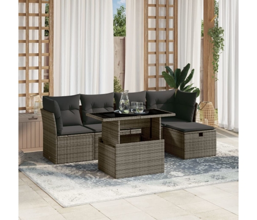 Set de muebles de jardín 6 pzas y cojines ratán sintético gris