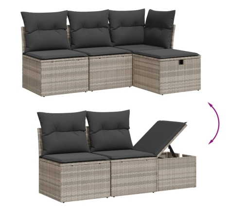Set de sofás de jardín 6 pzas y cojines ratán sintético gris