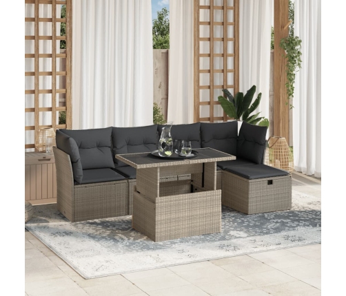 Set de sofás de jardín 6 pzas y cojines ratán sintético gris