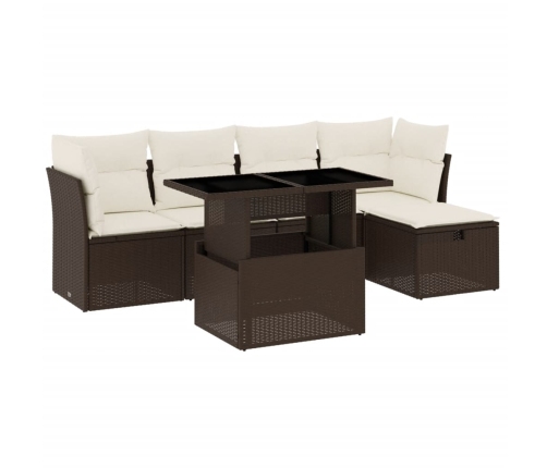 Set sofás de jardín 6 piezas y cojines ratán sintético marrón