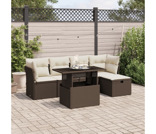 Set sofás de jardín 6 piezas y cojines ratán sintético marrón