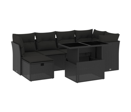 Set de sofás de jardín 7 pzas con cojines ratán sintético negro