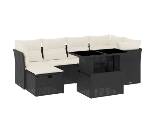 Set de sofás de jardín 7 pzas con cojines ratán sintético negro