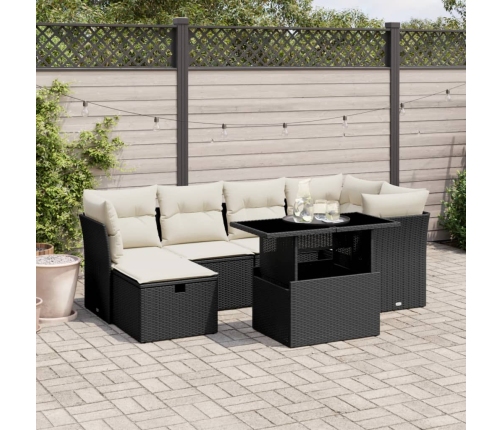 Set de sofás de jardín 7 pzas con cojines ratán sintético negro